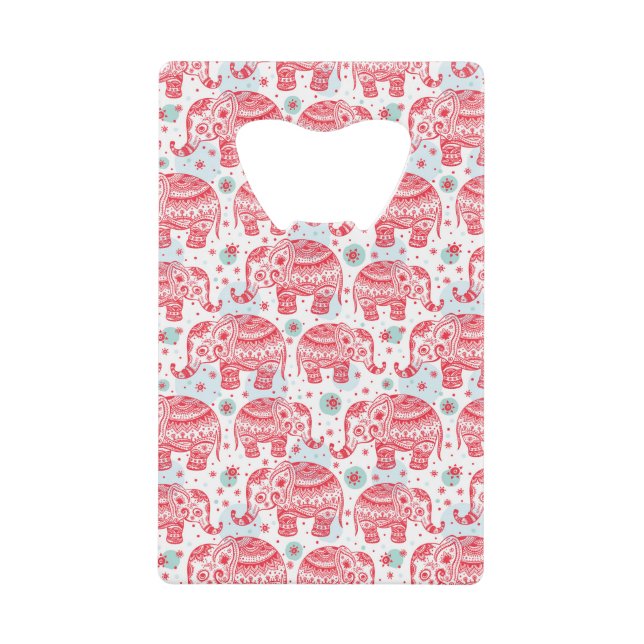 Red Ethnic Elephant Pattern Wallet Bottle Opener (Front)