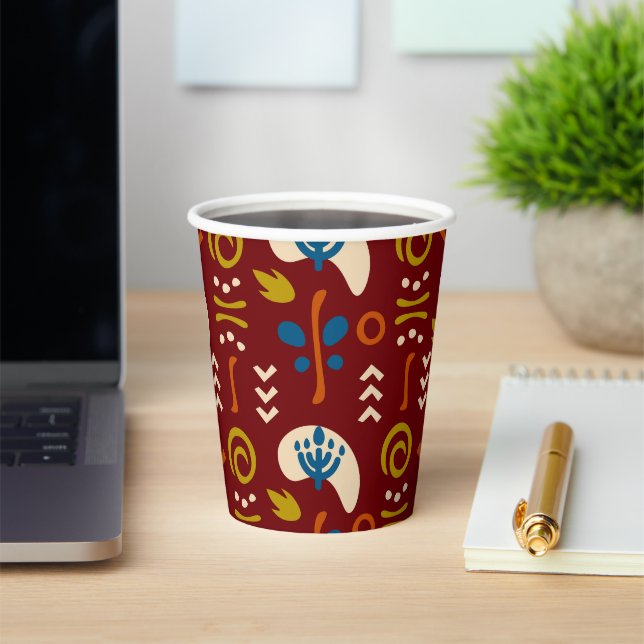 Red Ethnic Summer Boho Floral Pattern Paper Cups (Insitu)