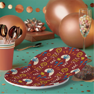 Red Ethnic Summer Boho Floral Pattern Paper Plate