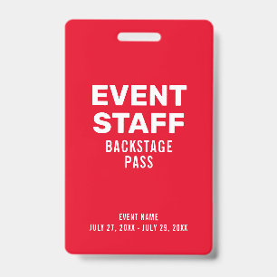 Red Event Staff Backstage Pass ID Badge