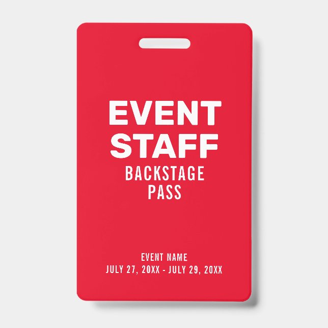 Red Event Staff Backstage Pass ID Badge (Front)