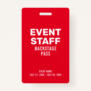 Red Event Staff Backstage Pass ID Badge