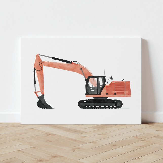 Red Excavator Construction Vehicle Canvas Print (Creator Uploaded)