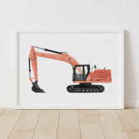 Red Excavator Contruction Kids Room Decor