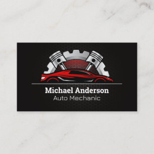 Red Exotic Sports Car   Pistons and Gear Business Card
