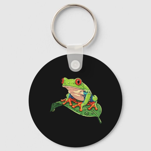 Red Eye Tree Frog On Leaf Rainforest Animal Men Keychain (Front)