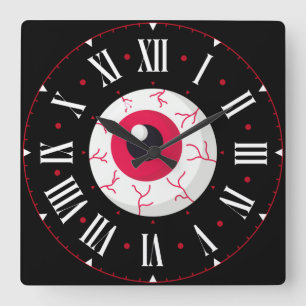 Red Eyeball Inside Roman Numerals Square Wall Clock