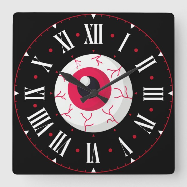 Red Eyeball Inside Roman Numerals Square Wall Clock (Front)