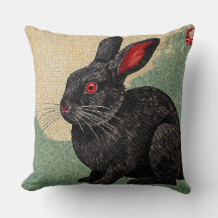 Red-Eyed Black Rabbit Throw Pillow