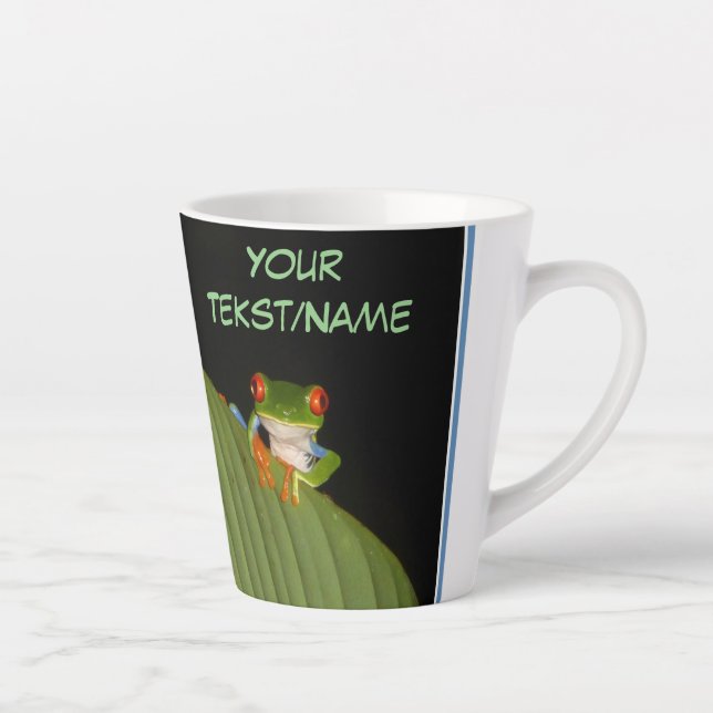 Red Eyed Gaudy Frog Cust. Text Latte Mug (Right)