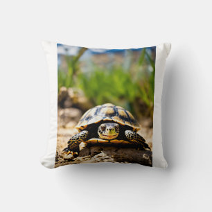 Red-Eyed Grin: The Laughing Turtle Throw Pillow