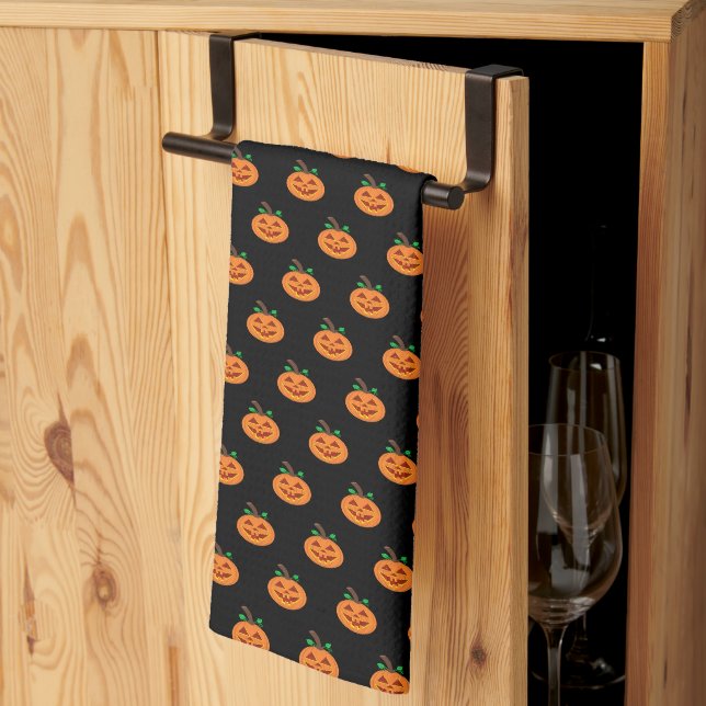 Red Eyed Halloween Pumpkin Kitchen Towels (Thirds Fold)