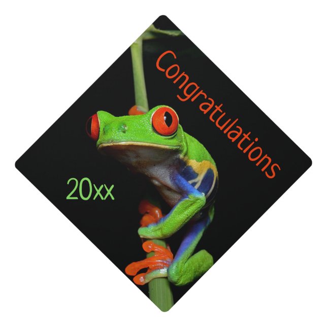Red Eyed Painted Tree Frog Congratulations Date Graduation Cap Topper (Front)