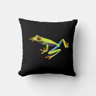 Red Eyed Painted Tree Frog Solid Black Back Throw Pillow