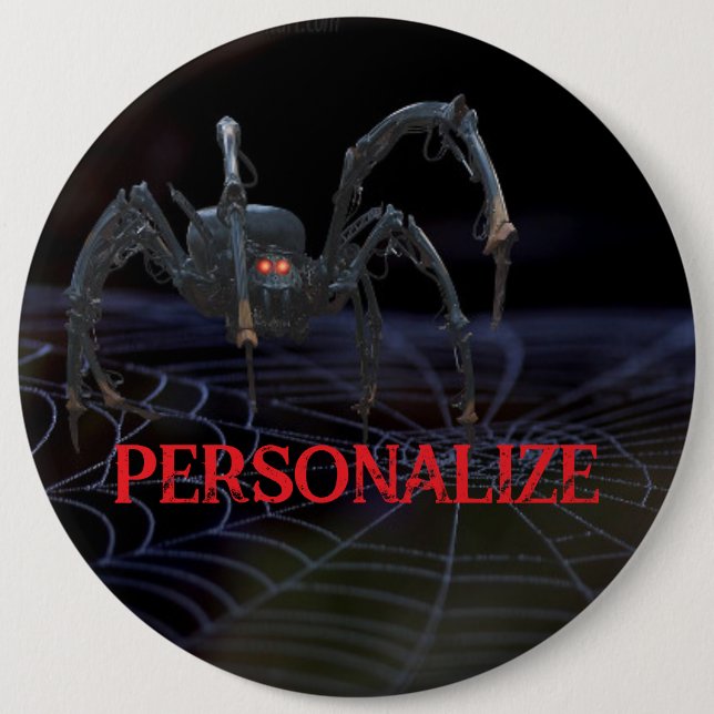 Red eyed spider on spiderweb spooky 6 inch round button (Front)