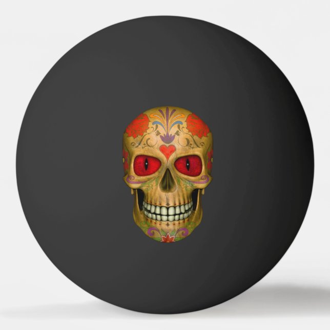 Red  Eyed Sugar Skull Zombie Undead Ping Pong Ball (Front)