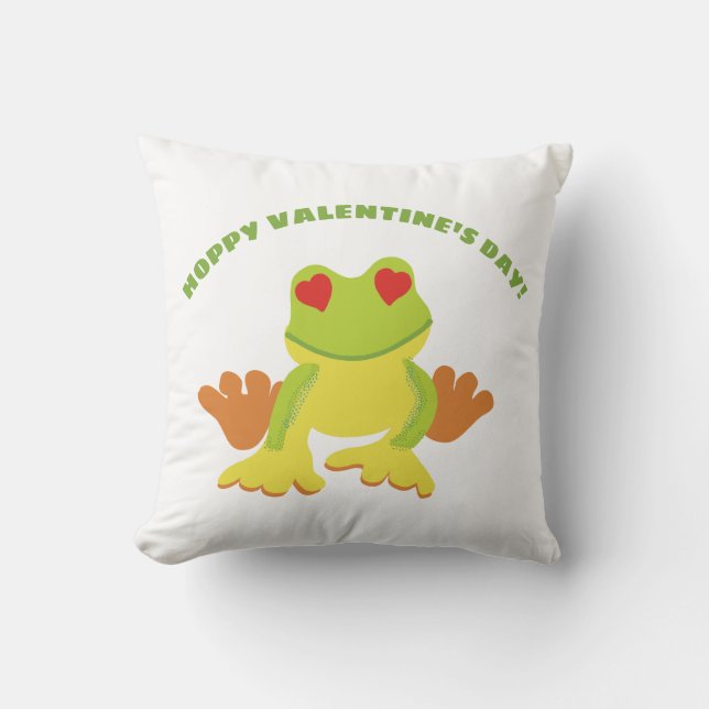 Red Eyed Tree Frog Hoppy Valentine's Day Throw Pillow (Front)