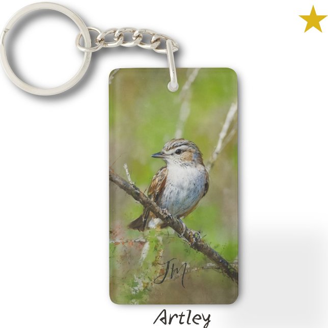 Red Eyed Vireo Bird Painting Custom Initials  Keychain (Creator Uploaded)