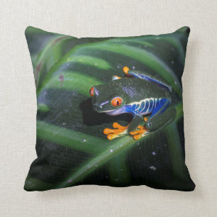 Red Eyes Frog On Leaf Throw Pillow