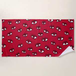 Red Eyes Pattern - Horror Gothic Aesthetic Beach Towel