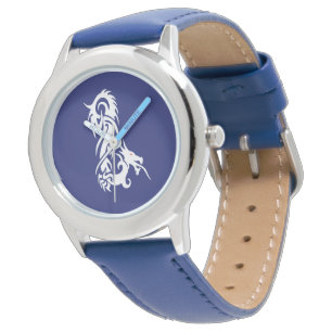 Red eyes white dragon on blue watch
