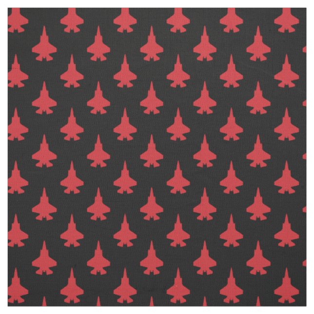 Red F-35 Lightning Fighter Jet Pattern on Black Fabric (Swatch)