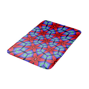 Red Fabrics Flowers Pattern Bath Mat