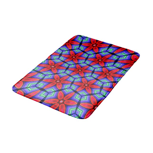 Red Fabrics Flowers Pattern Bath Mat (Angled)