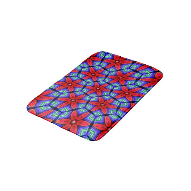 Red Fabrics Flowers Pattern Bath Mat (Angled)