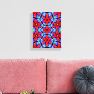 Red Fabrics Flowers Pattern Canvas Print