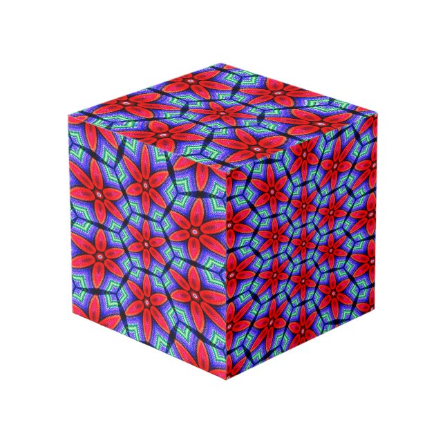 Red Fabrics Flowers Pattern Cube (Front Angled)