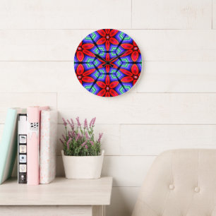 Red Fabrics Flowers Pattern Large Clock