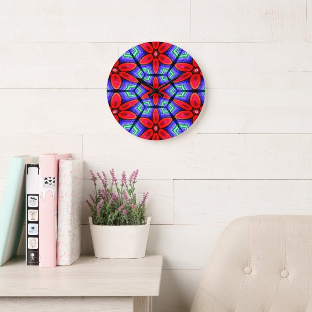 Red Fabrics Flowers Pattern Large Clock (Reading Room)
