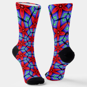 Red Fabrics Flowers Pattern Socks