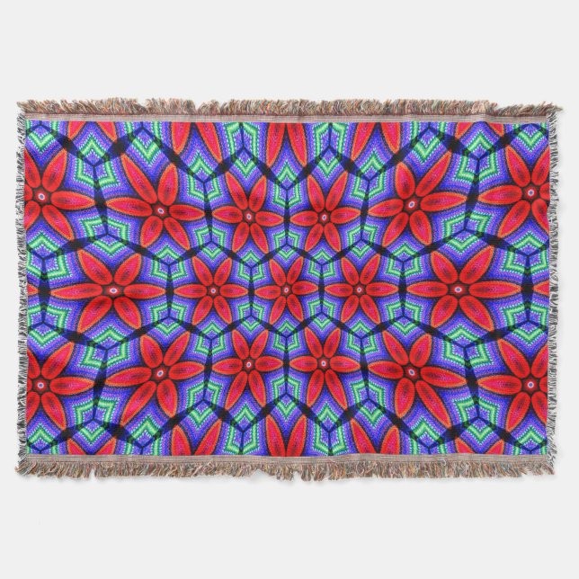 Red Fabrics Flowers Pattern Throw Blanket (Front)