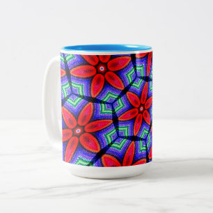 Red Fabrics Flowers Pattern Two-Tone Coffee Mug