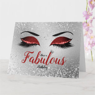 Red Fabulous Glitter Eyes Large Birthday Card