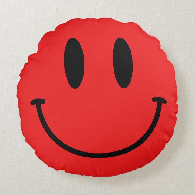 Red Face Round Throw Pillow (Front)