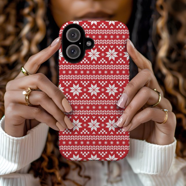 Red Fair Isle Christmas Sweater Pattern Case-Mate iPhone Case (Creator Uploaded)