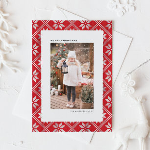 Red Fair Isle Knit Pattern Photo Christmas Holiday Postcard