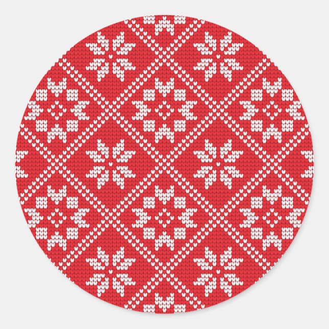 Red Fair Isle Sweater Knit Pattern Christmas  Classic Round Sticker (Front)