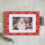 Red Fair Isle Winter Knit Pattern Photo Christmas Foil Holiday Card<br><div class="desc">Send warm holiday wishes wrapped in a cozy, festive design with this gold foil Christmas card, featuring a charming Fair Isle knit pattern background. The intricate design evokes the comforting feel of winter warmth and holiday cheer. This customizable photo Christmas card offers a festive backdrop to your own personal photo....</div>