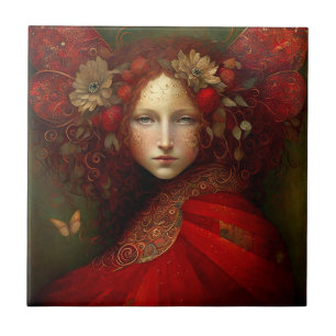 Red Fairy Fantasy Art Tile