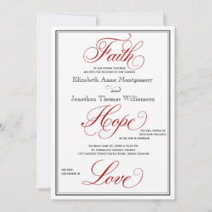 Red Faith Hope Love Calligraphy Faire-part de mari