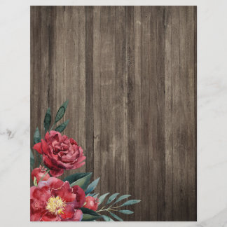 Red Fall Floral & Barn Wood Scrapbook Paper