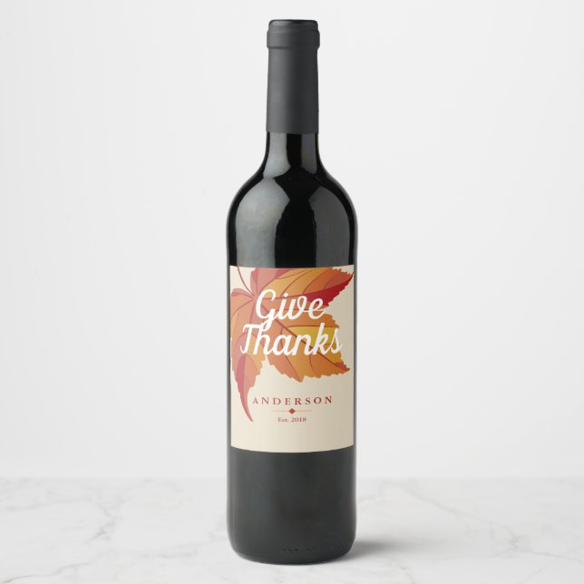 Red Fall Leaf & Taupe | Personalized Wine Label (Front)