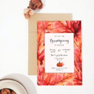 Red Fall Leaves Pumpkin Thanksgiving Invitation