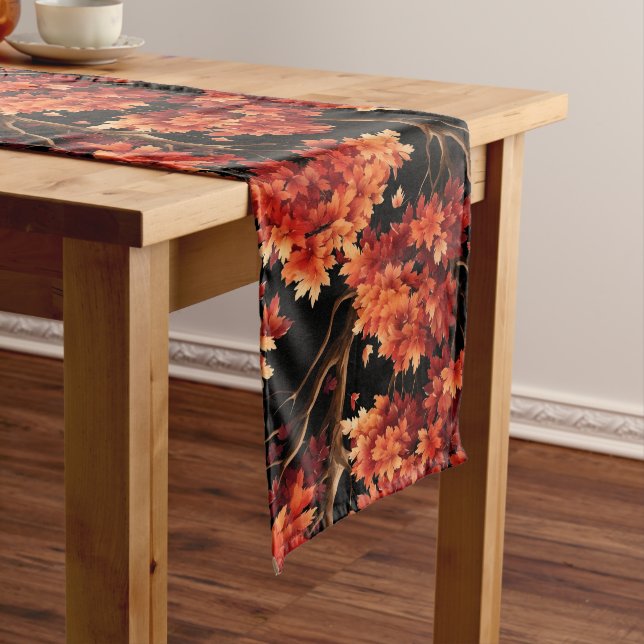 Red Fall Maple Tree Seamless Pattern Graphic Long Table Runner (In Situ)