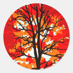 Red Fall Tree Classic Round Sticker