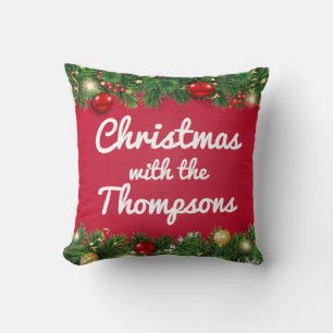 Red Family Christmas Holiday Home Throw Pillow